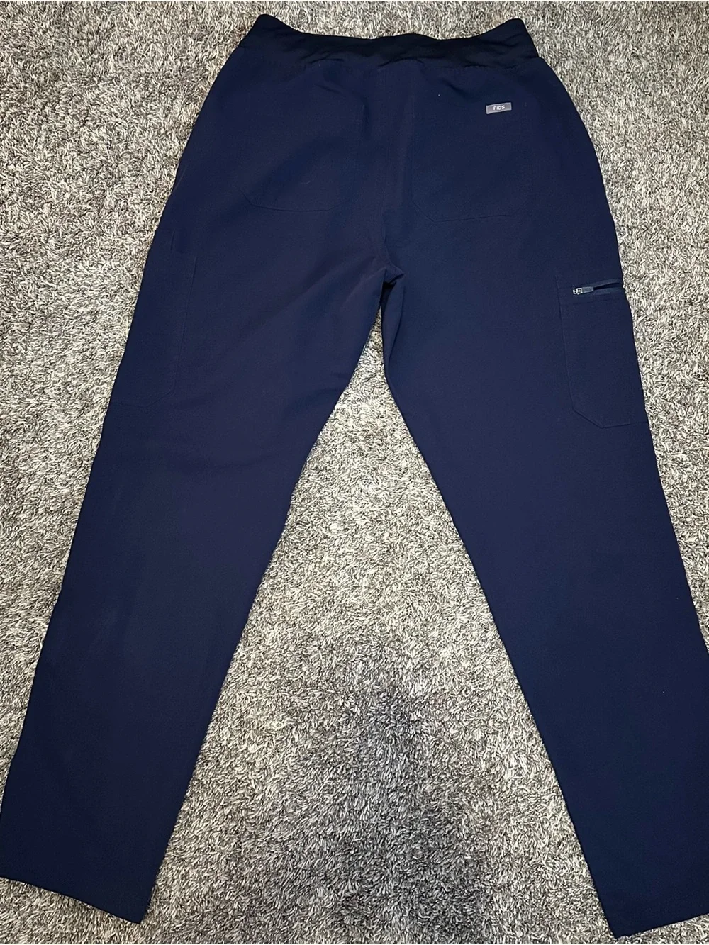 Figs Yola high rise slim scrub pant Navy blue with Gray Drawstring size medium